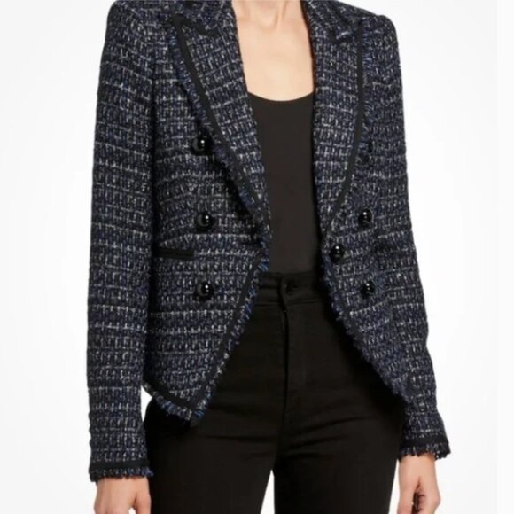 EUC Veronica Beard Cooke Dickey Metallic Tweed Navy Blue Blazer Jacket $695 Sz 4
